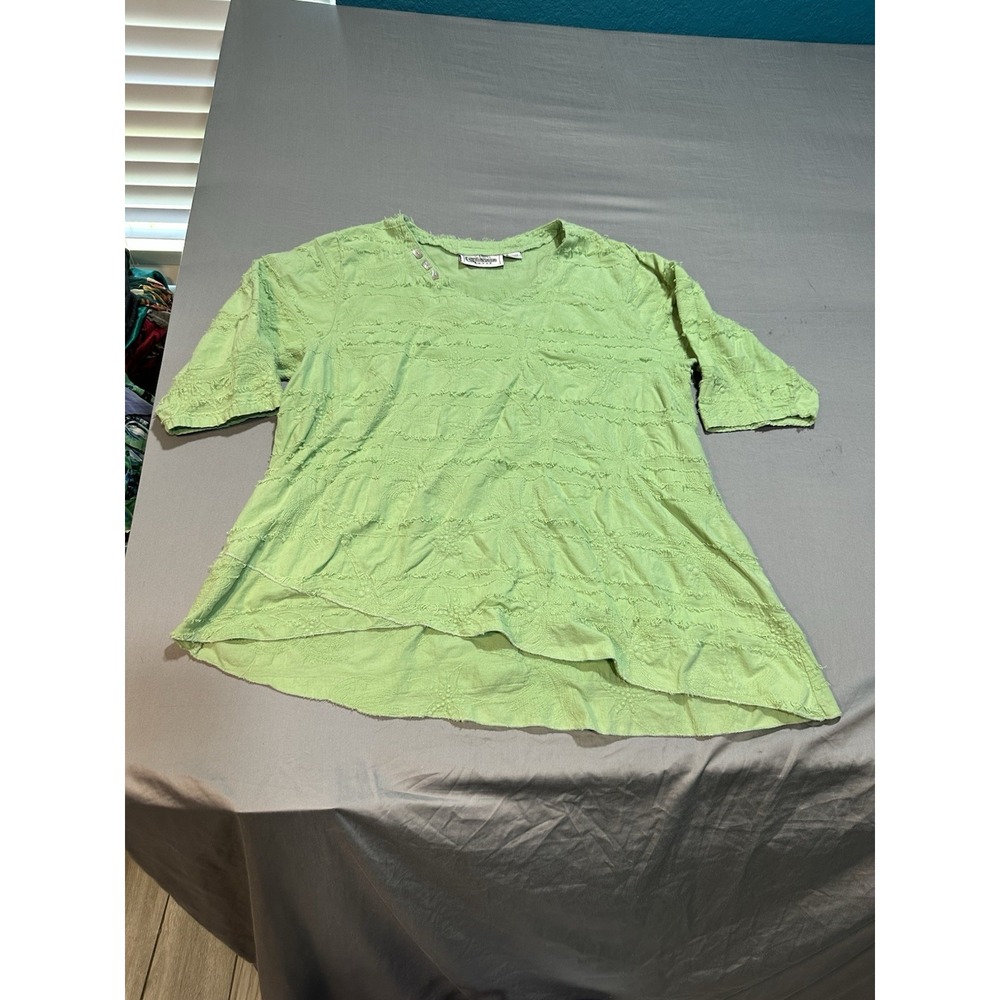 Cottonseed Lime Green Embroidered Floral‎ Tunic Top L